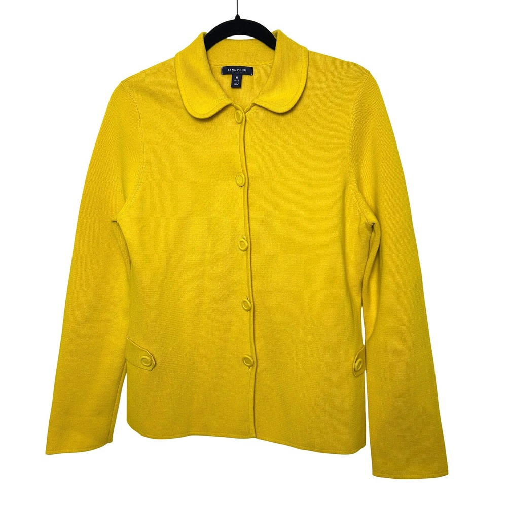 Lands' End 100% Supima Cotton Yellow Jacket Cardigan Sweater Size‎ Medium